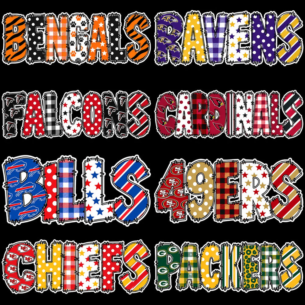 32 Football Teams Patchwork Doodle Letters Designs Bundle PNG