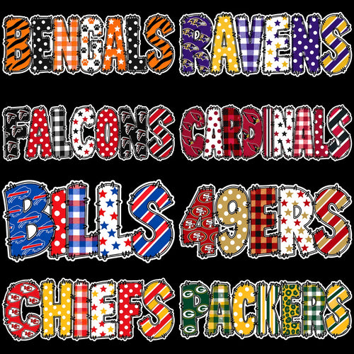 32 Football Teams Patchwork Doodle Letters Designs Bundle PNG