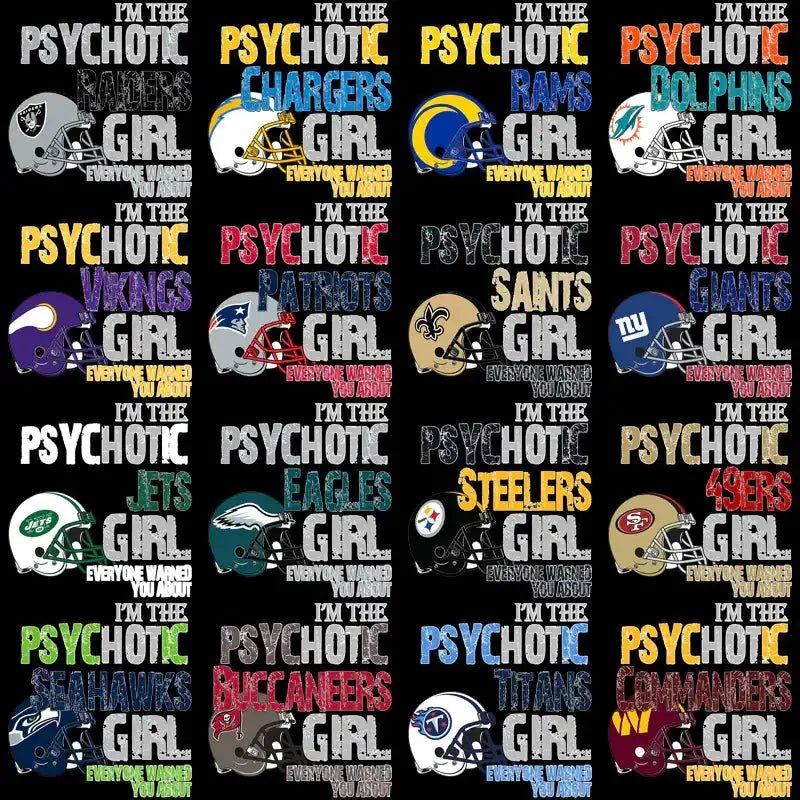 32 Football Teams Psycho Girl Designs Bundle PNG