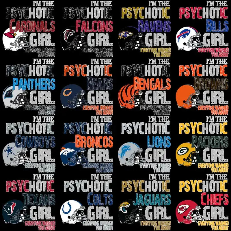 32 Football Teams Psycho Girl Designs Bundle PNG