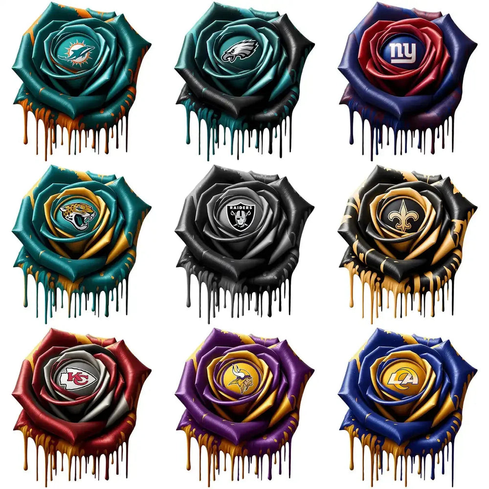 32 Football Teams Rose Logo Dripping Flower Designs Bundle PNG