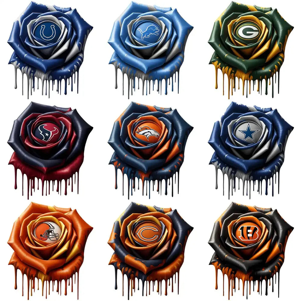 32 Football Teams Rose Logo Dripping Flower Designs Bundle PNG