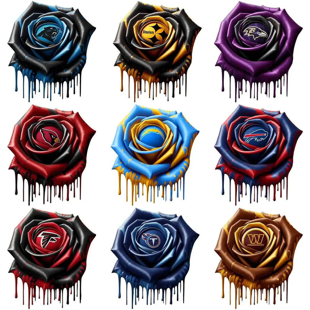 32 Football Teams Rose Logo Dripping Flower Designs Bundle PNG