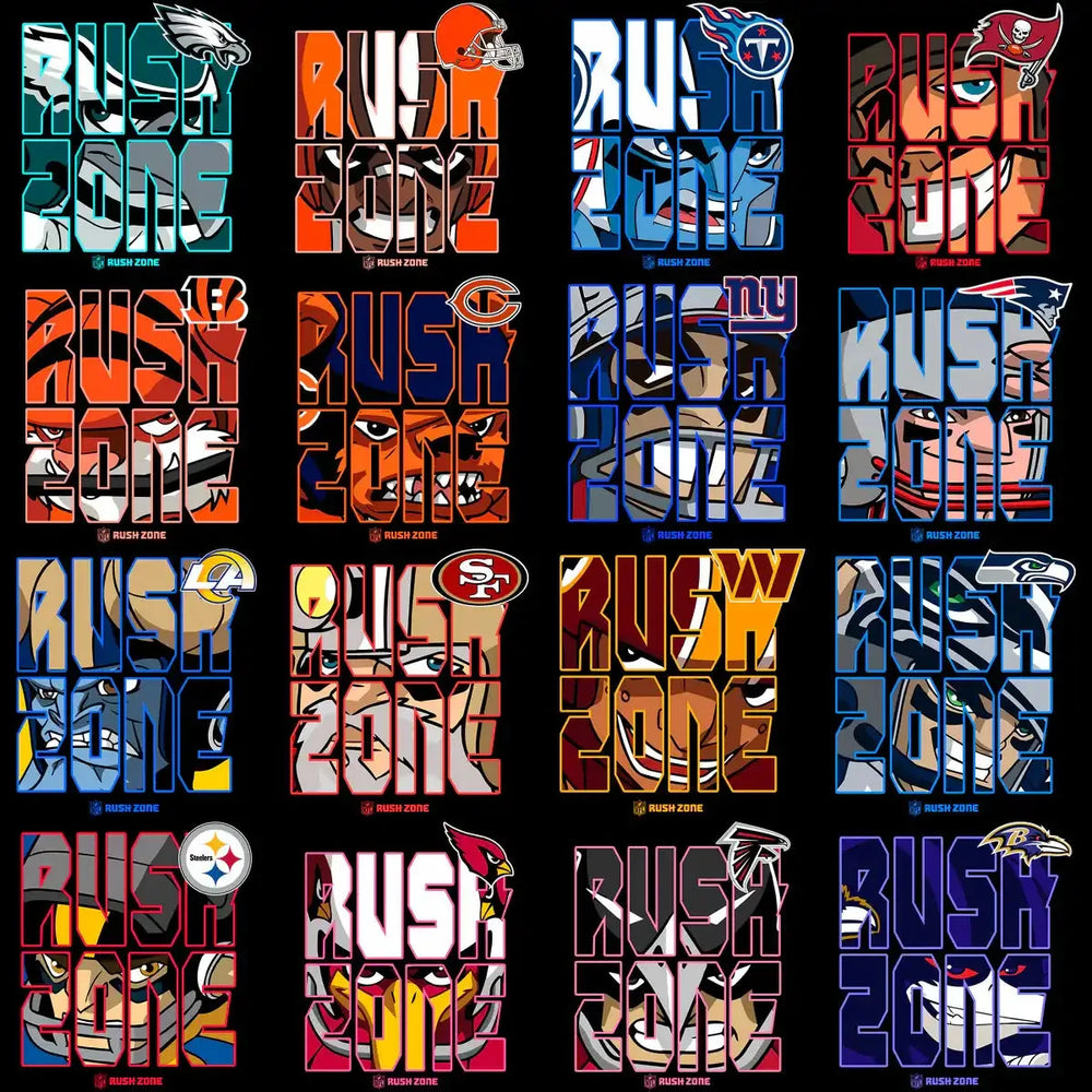 32 Football Teams Rush Zone Mascots Designs Bundle PNG