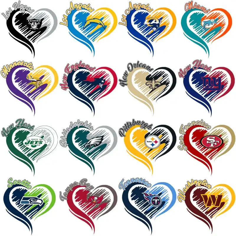 32 Football Teams Team Heart Designs Bundle PNG