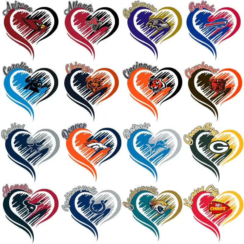 32 Football Teams Team Heart Designs Bundle PNG