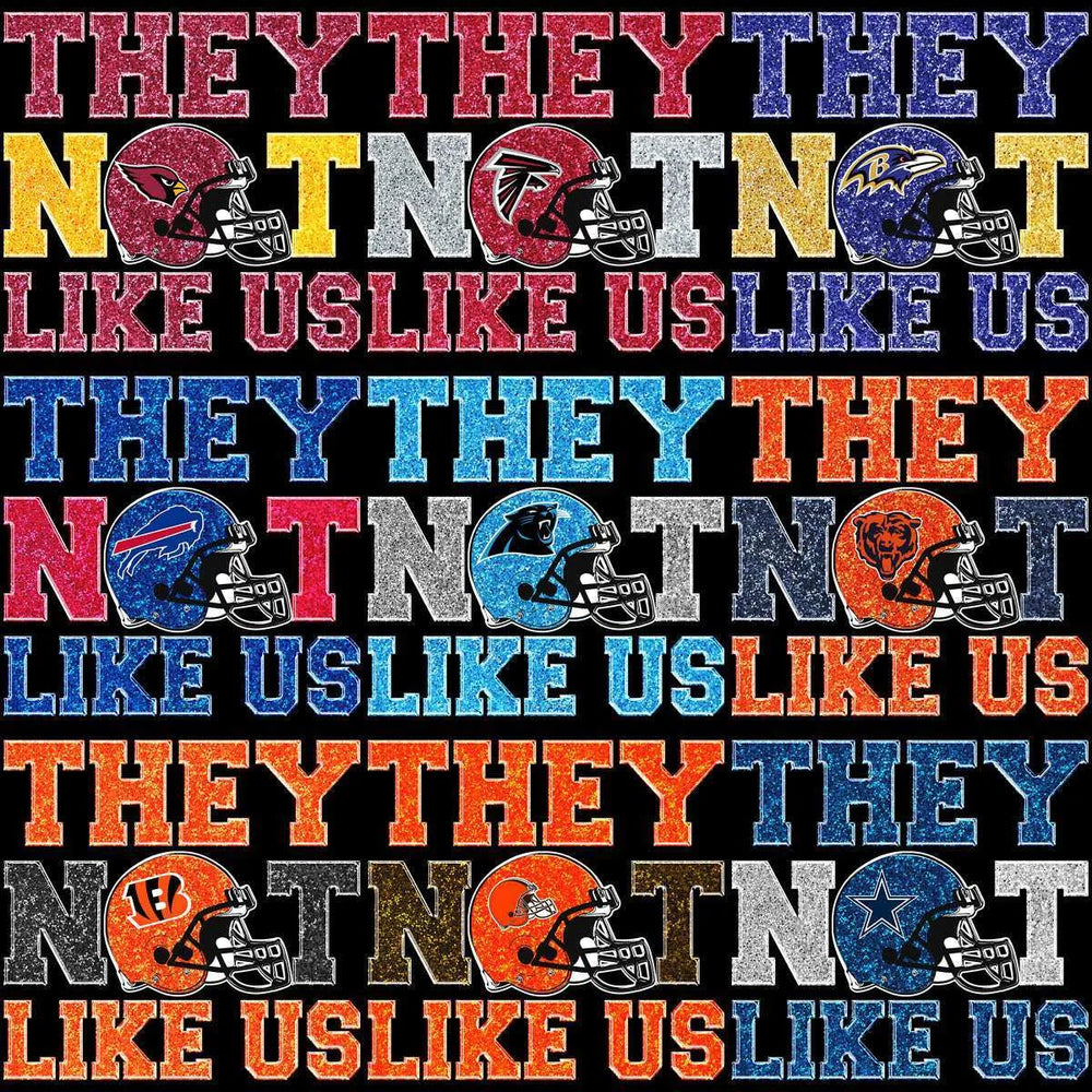 32 Football Teams They Not Like Us Glitter Designs Bundle PNG
