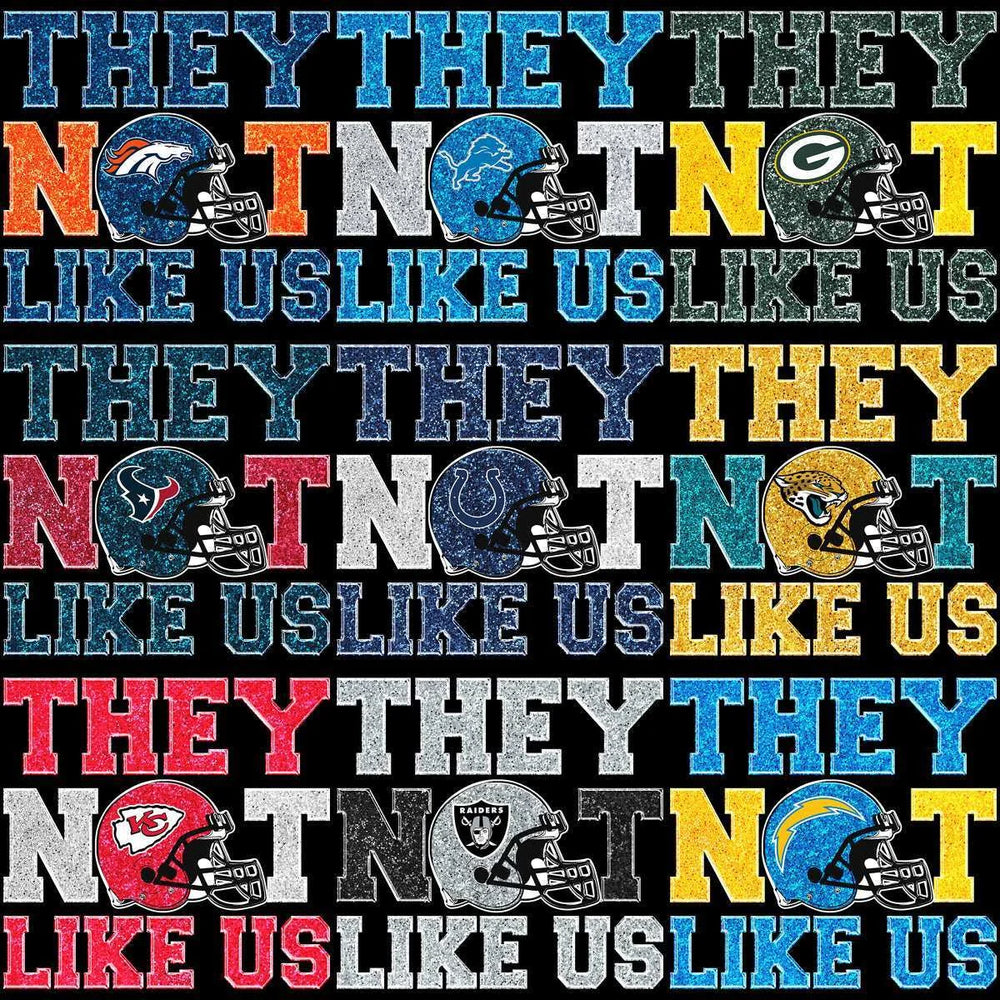 32 Football Teams They Not Like Us Glitter Designs Bundle PNG