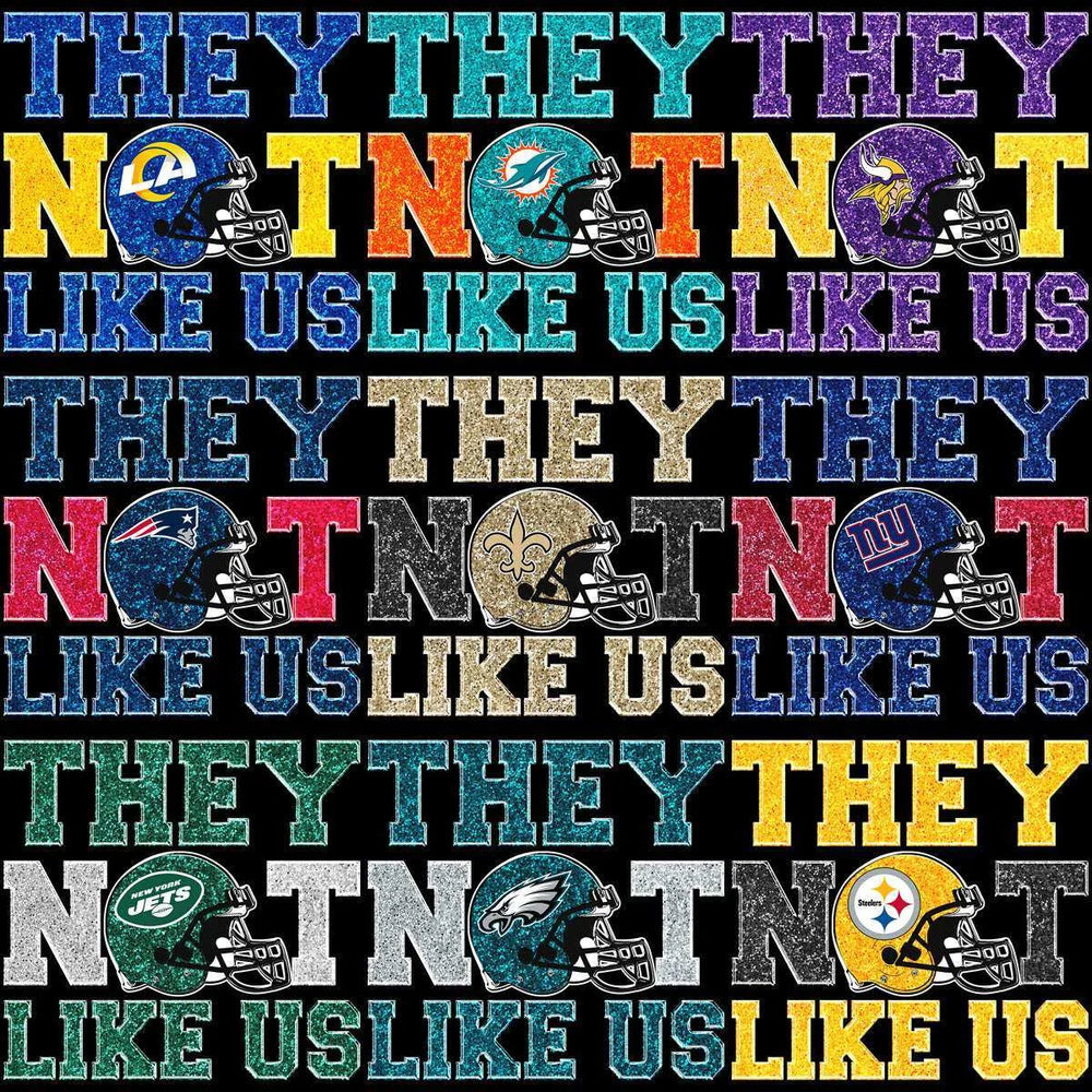 32 Football Teams They Not Like Us Glitter Designs Bundle PNG