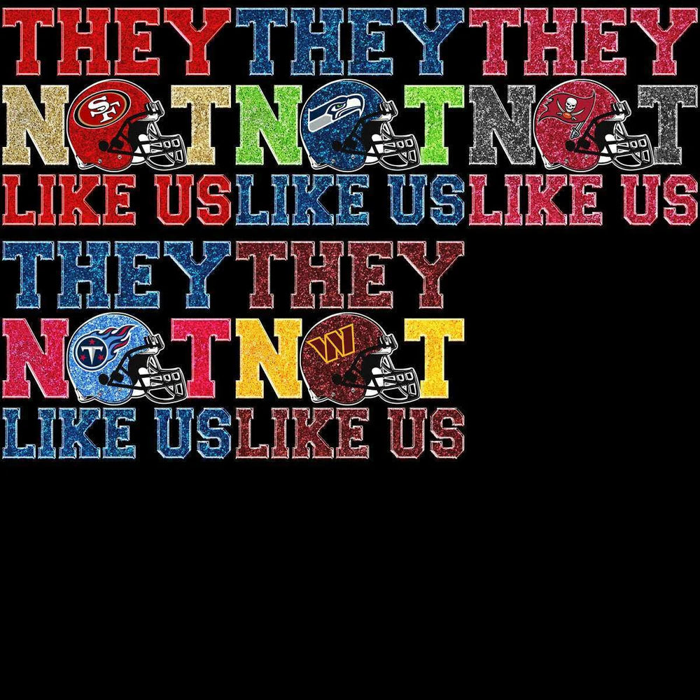 32 Football Teams They Not Like Us Glitter Designs Bundle PNG