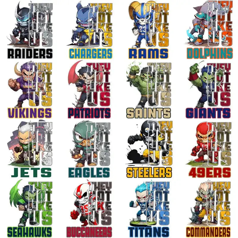 32 Football Teams They Not Like Us Mascots Designs Bundle PNG