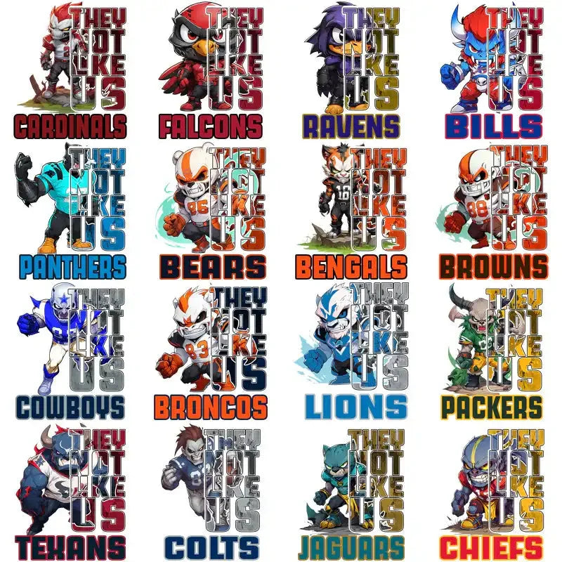 32 Football Teams They Not Like Us Mascots Designs Bundle PNG