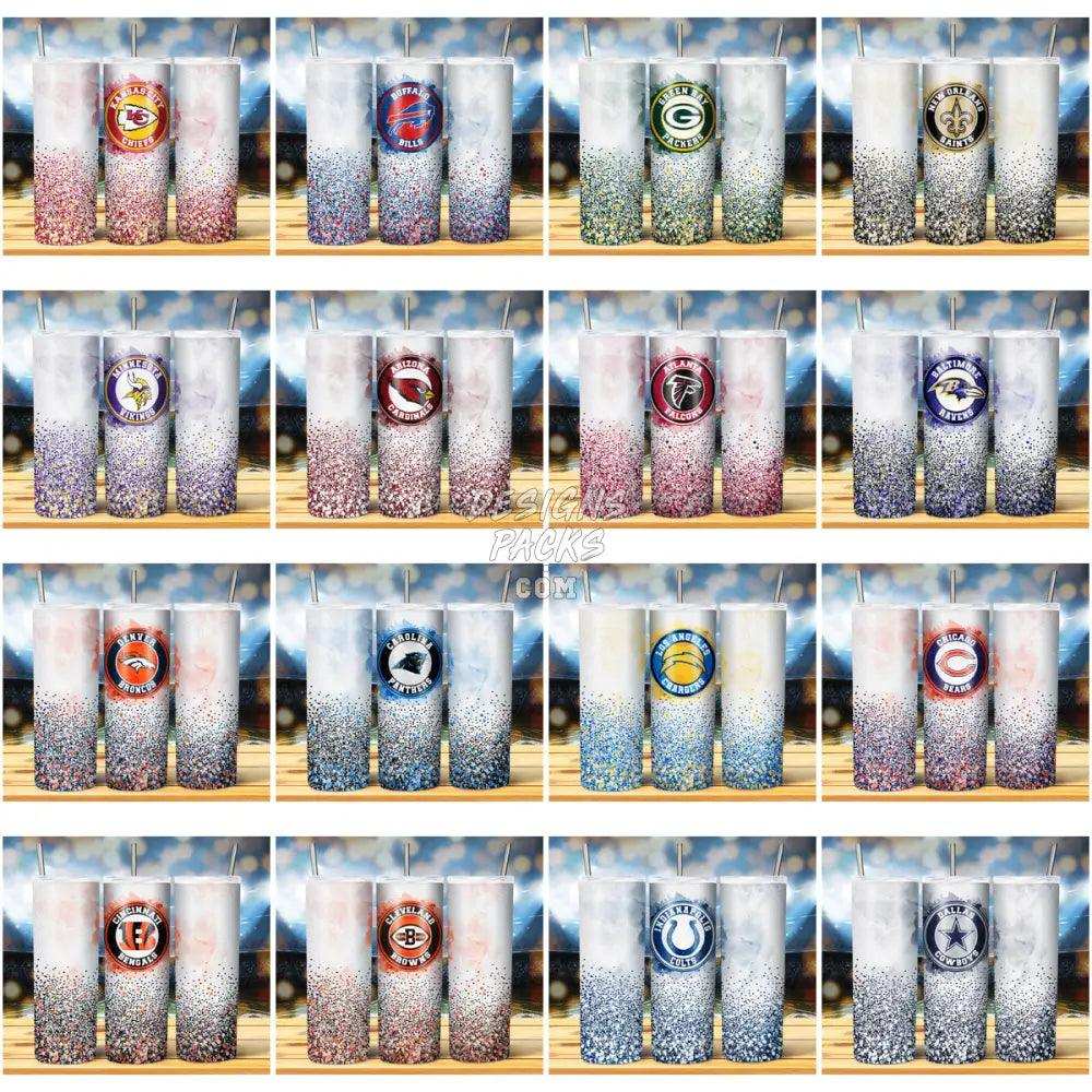 32 Football Teams Watercolor Glitter Tumbler Wrap Bundle Jpg