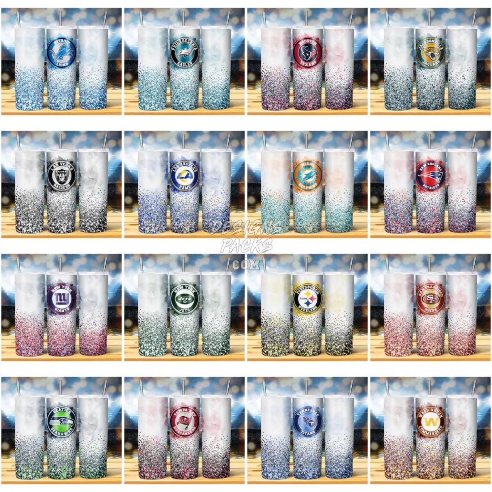 32 Football Teams Watercolor Glitter Tumbler Wrap Bundle Jpg