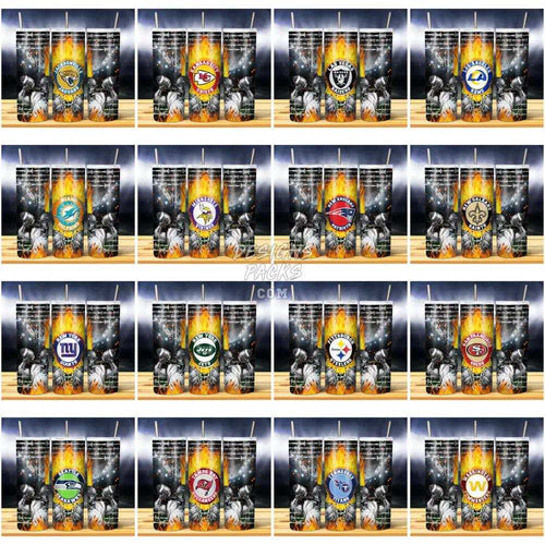 32 Football Teams ZOMBIE FIRE Tumbler Wrap Bundle JPG