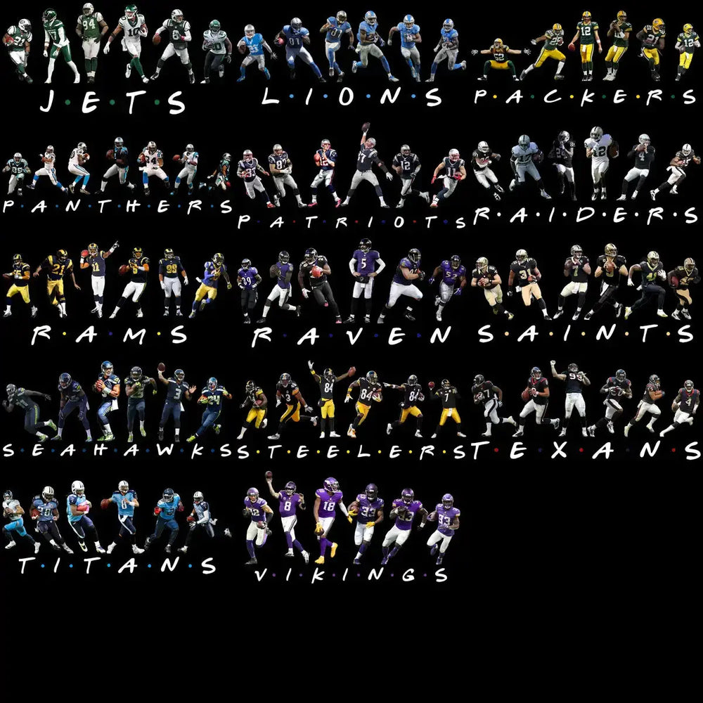 32 Friends Style Football Teams Designs Bundle PNG