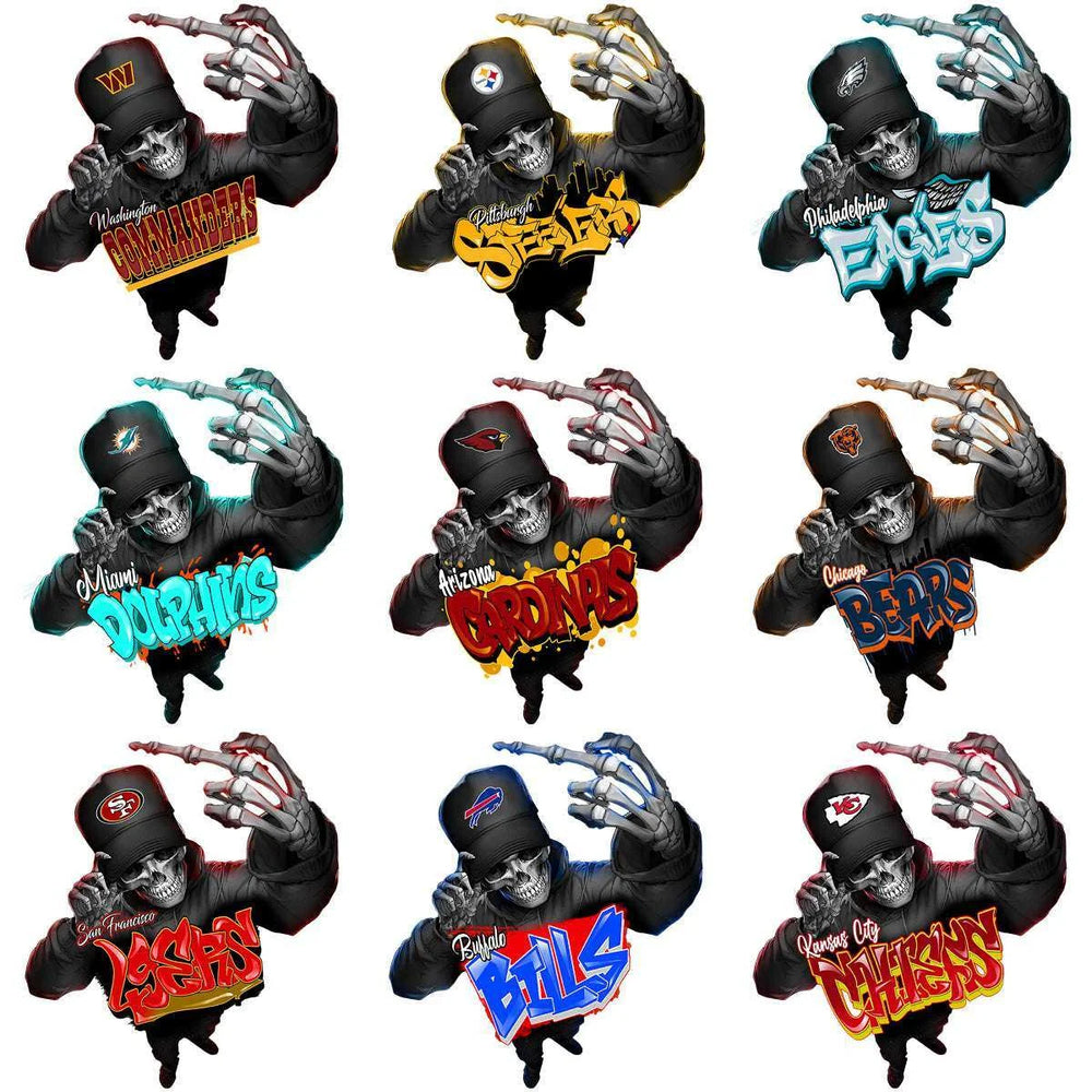 32 Funny Football Teams Graffiti Thug Skull Finger Designs Bundle PNG