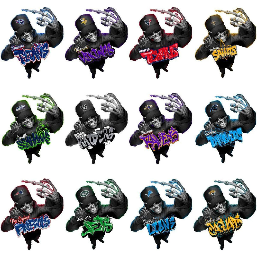 32 Funny Football Teams Graffiti Thug Skull Finger Designs Bundle PNG