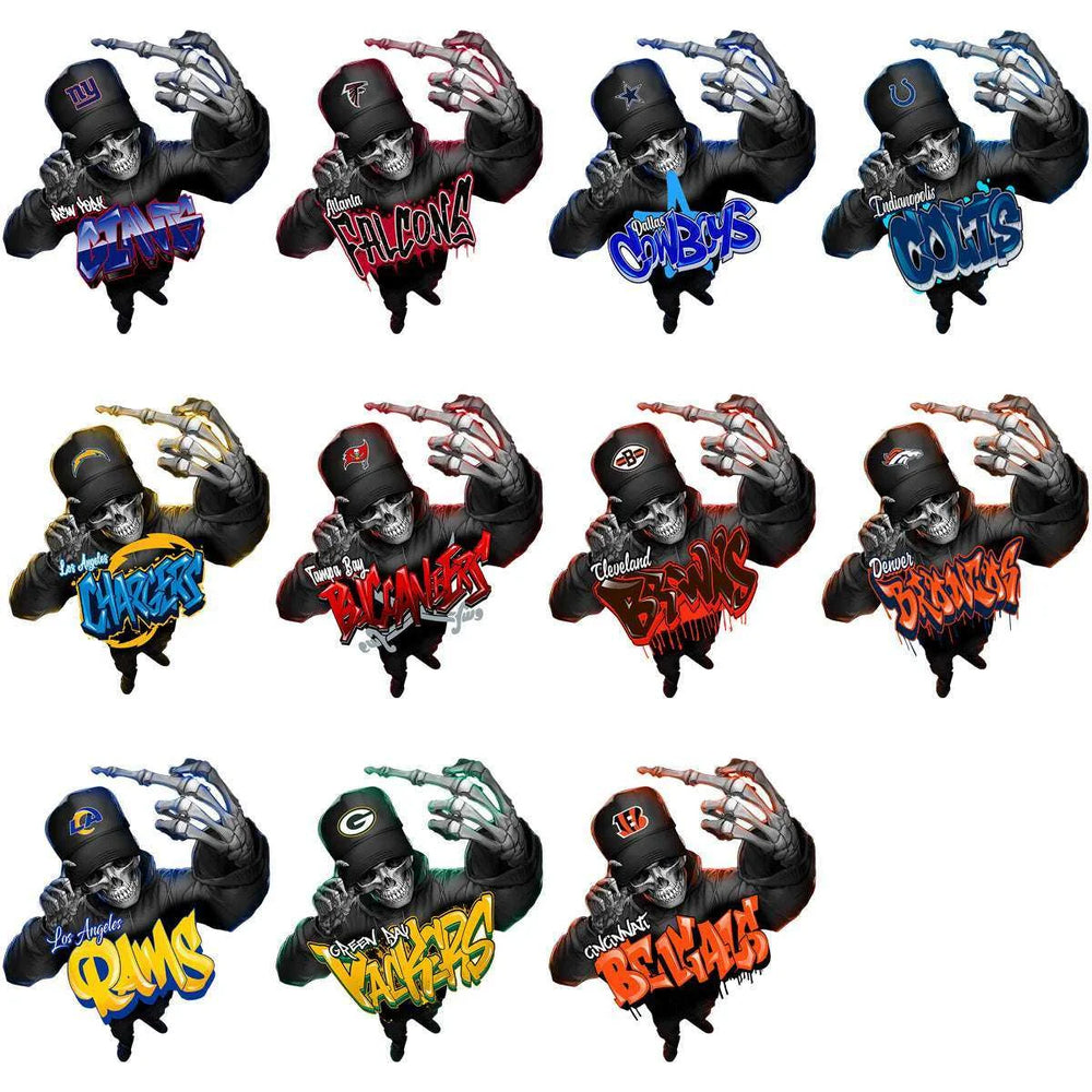 32 Funny Football Teams Graffiti Thug Skull Finger Designs Bundle PNG