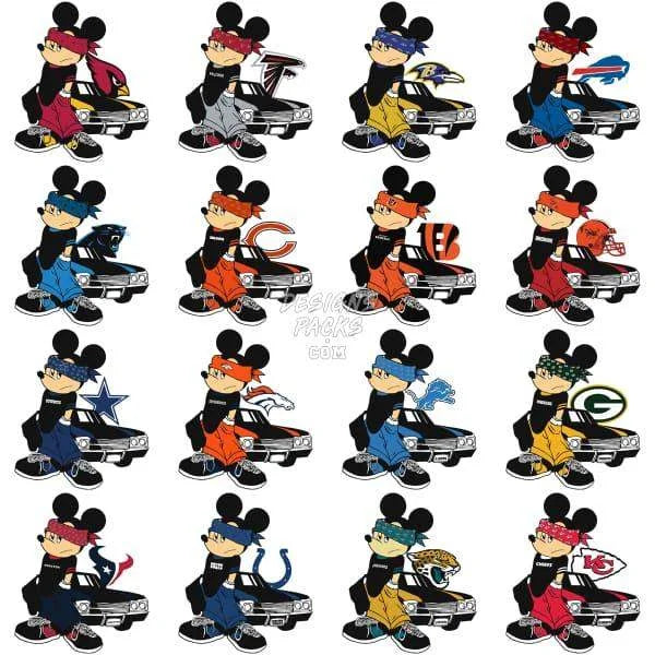 32 Gangster Mouse Cartoon Football Teams Designs Bundle PNG AI