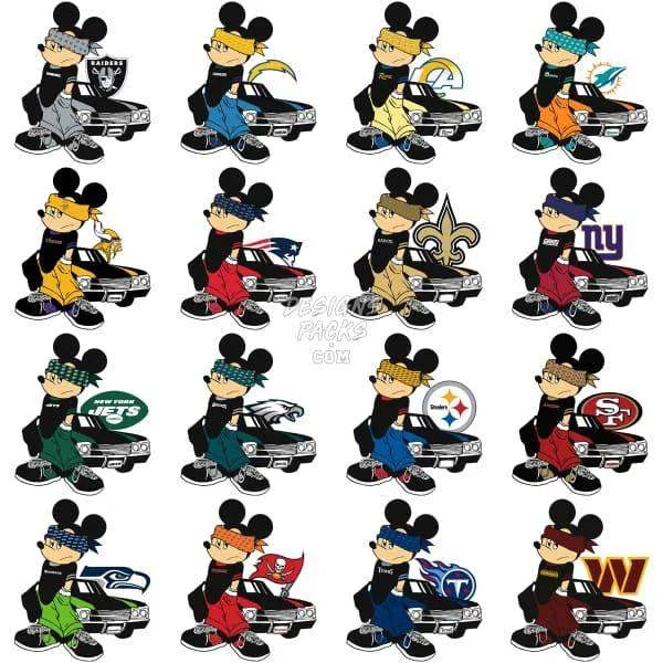 32 Gangster Mouse Cartoon Football Teams Designs Bundle PNG AI