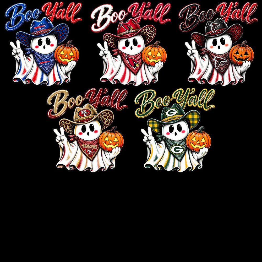 32 Ghost Boo Y'all Football Teams Halloween Designs Bundle PNG