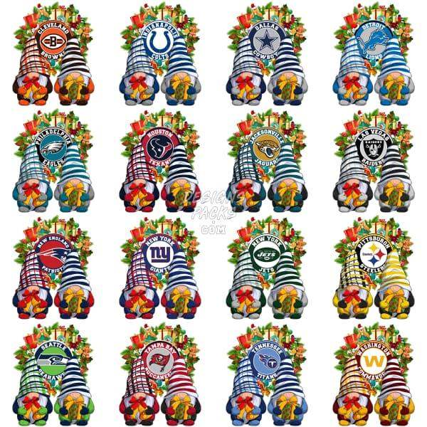 32 Gnome Christmas Football Teams Designs Bundle Png