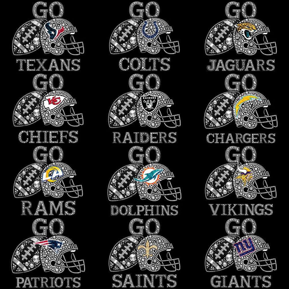 32 Go Football Teams Glam Helmet Rhinestone Designs Bundle PNG