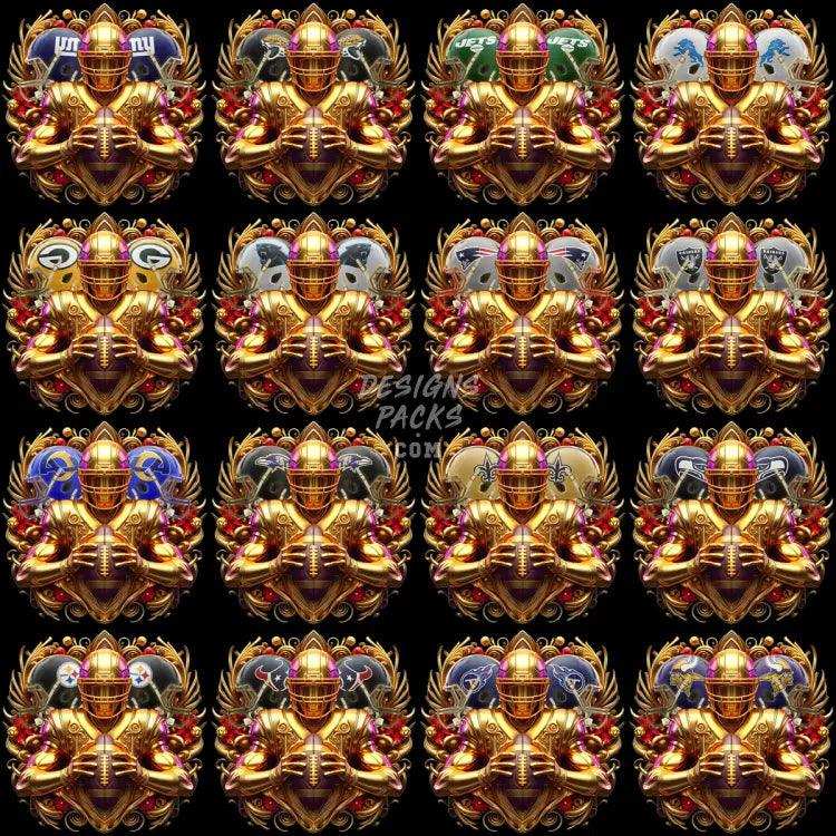 32 Golden Football Teams Player Designs Bundle Png