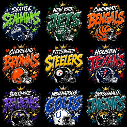 32 Graffiti Football Teams Helmet Crown Designs Bundle PNG