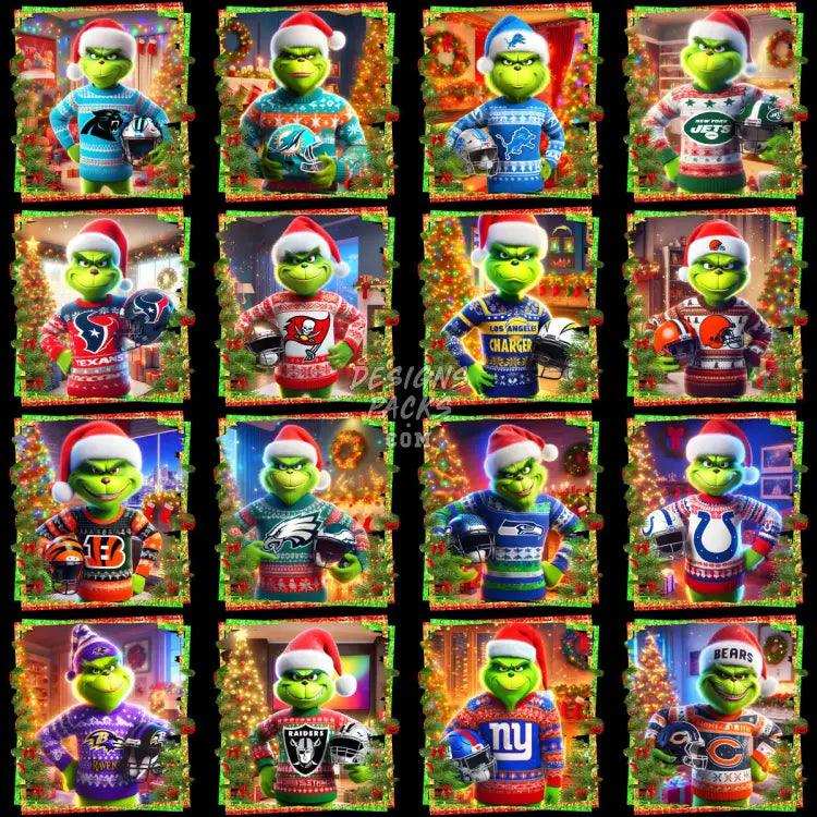 32 Grinch Cartoon Christmas Football Teams Designs Bundle Png