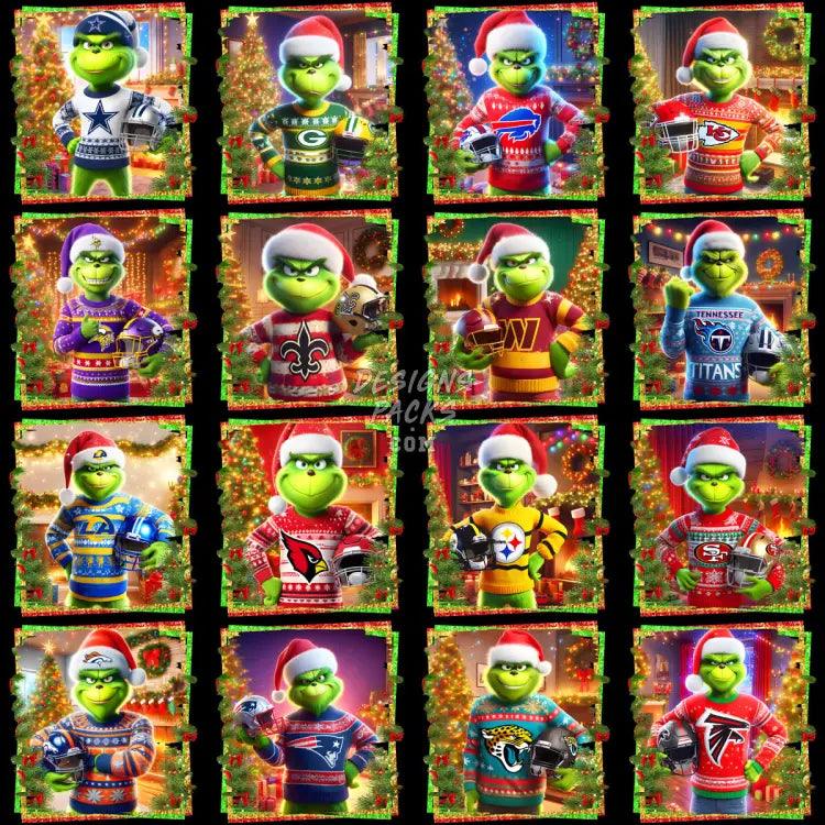 32 Grinch Cartoon Christmas Football Teams Designs Bundle Png