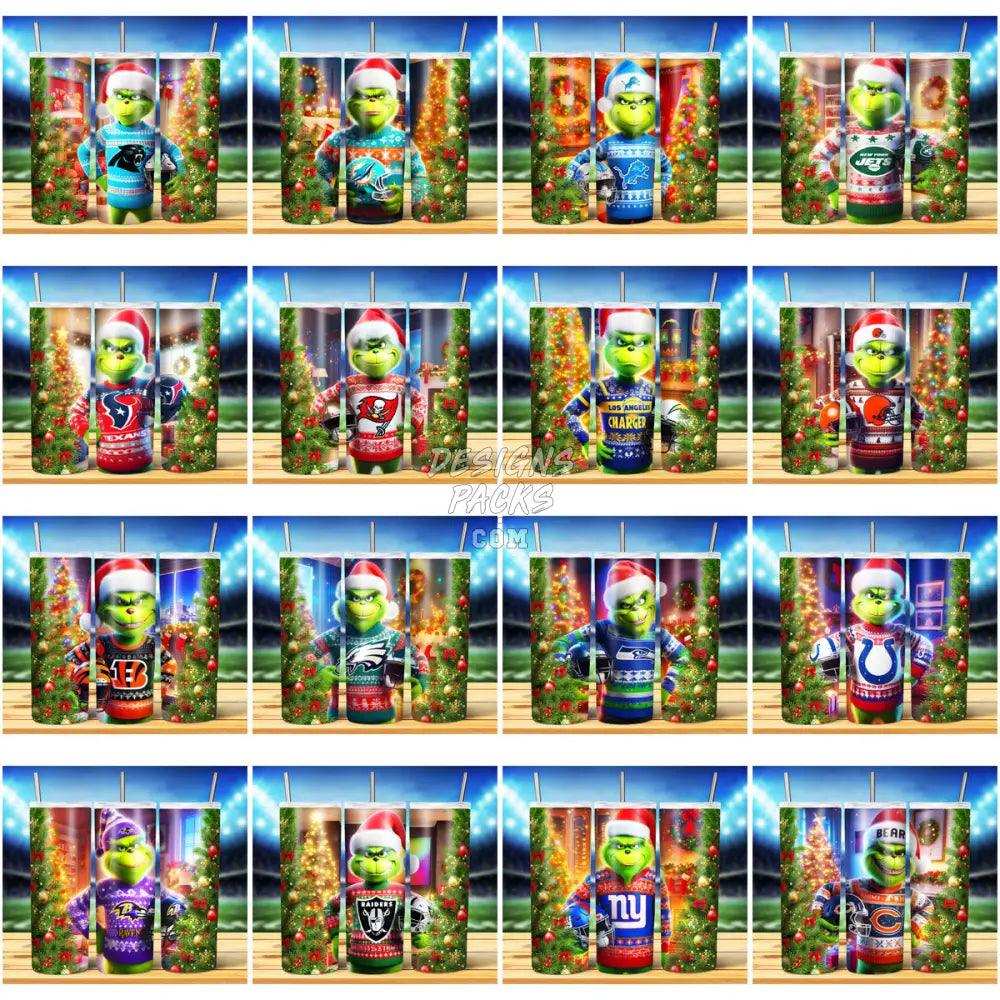 32 Grinch Christmas Football Tumbler Wrap Bundle Jpg
