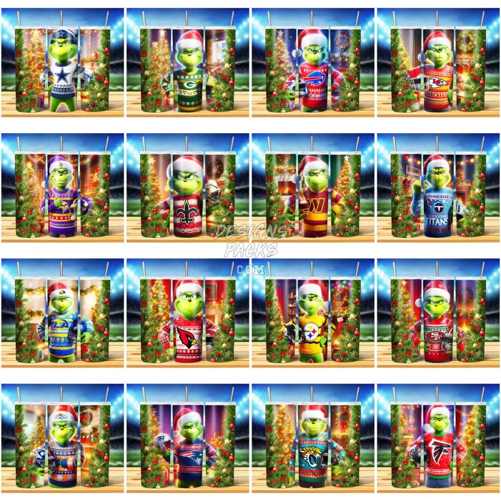 32 Grinch Christmas Football Tumbler Wrap Bundle Jpg