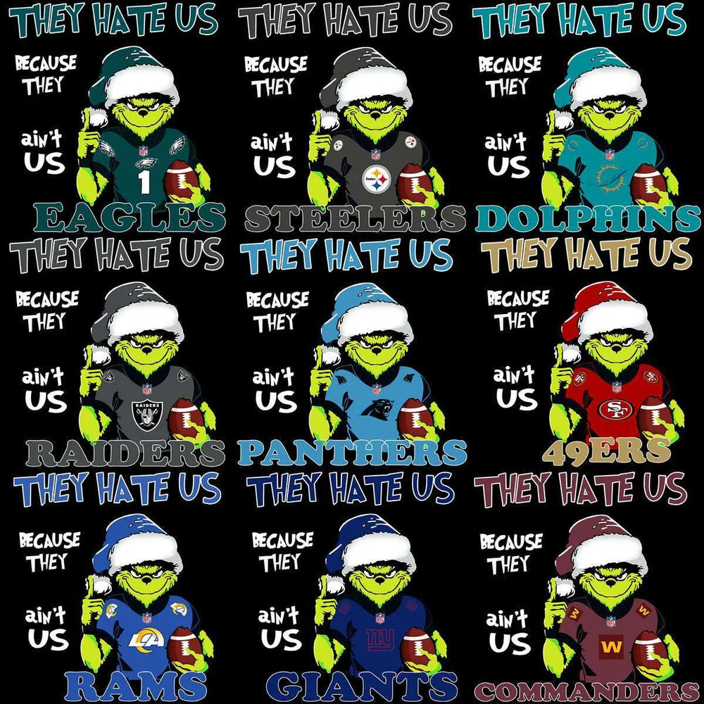 32 Grinch Christmas They Hate Us Football Teams Designs Bundle PNG