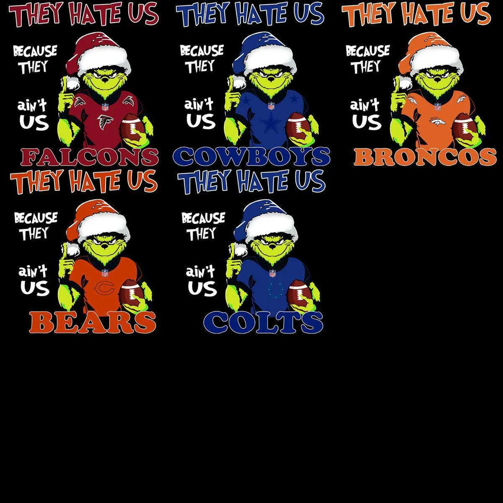 32 Grinch Christmas They Hate Us Football Teams Designs Bundle PNG