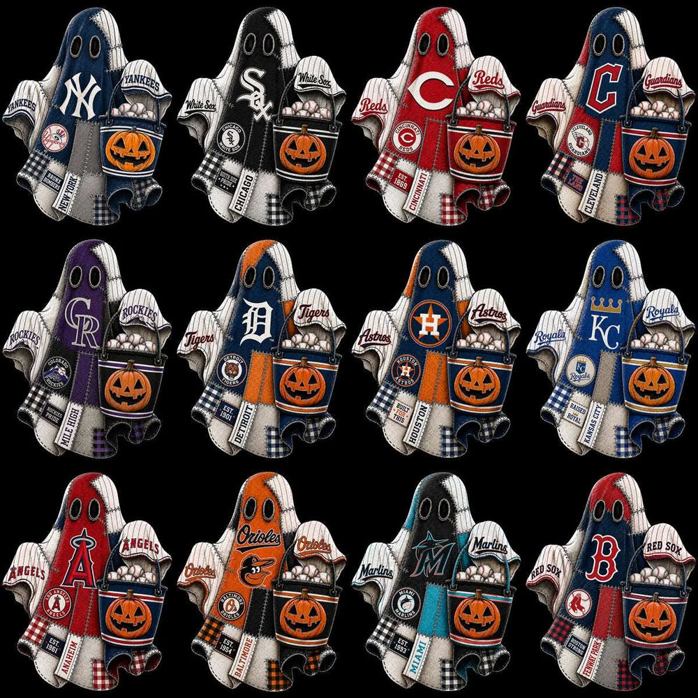 30 Halloween Patchwork Baseball Teams Ghost Pumpkin Designs Bundle PNG