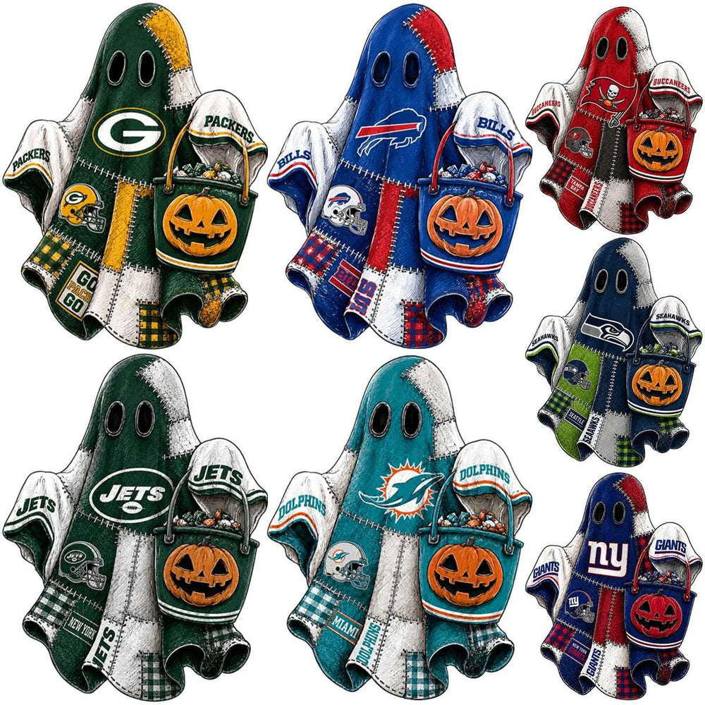 32 Halloween Patchwork Football Teams Ghost Pumpkin Designs Bundle PNG