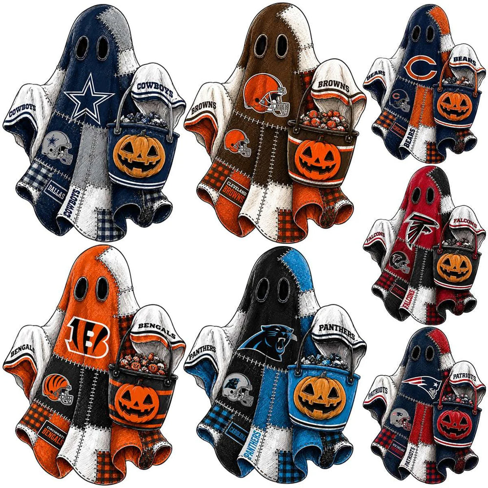 32 Halloween Patchwork Football Teams Ghost Pumpkin Designs Bundle PNG