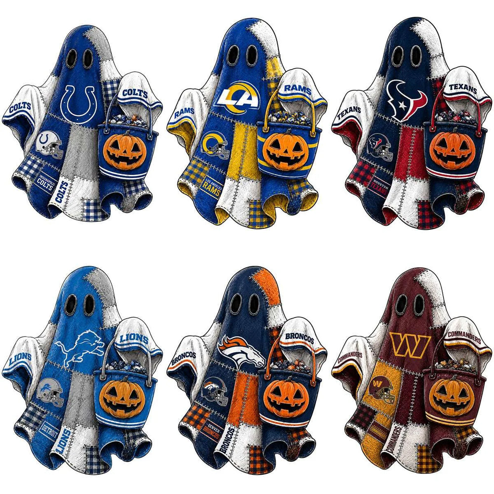 32 Halloween Patchwork Football Teams Ghost Pumpkin Designs Bundle PNG