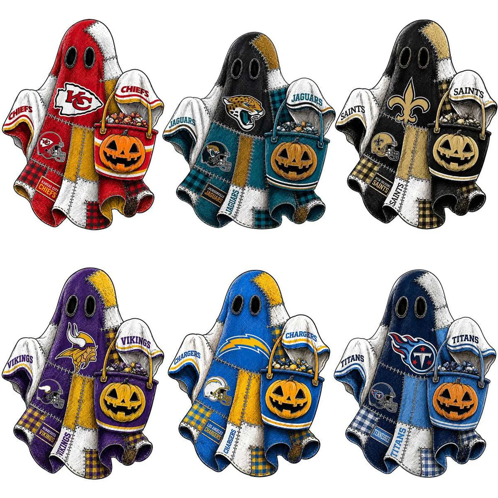 32 Halloween Patchwork Football Teams Ghost Pumpkin Designs Bundle PNG