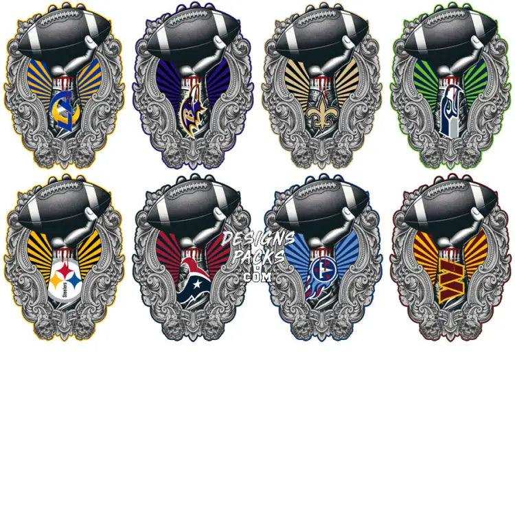 32 Hand Tattoo Football Teams Designs Bundle Png