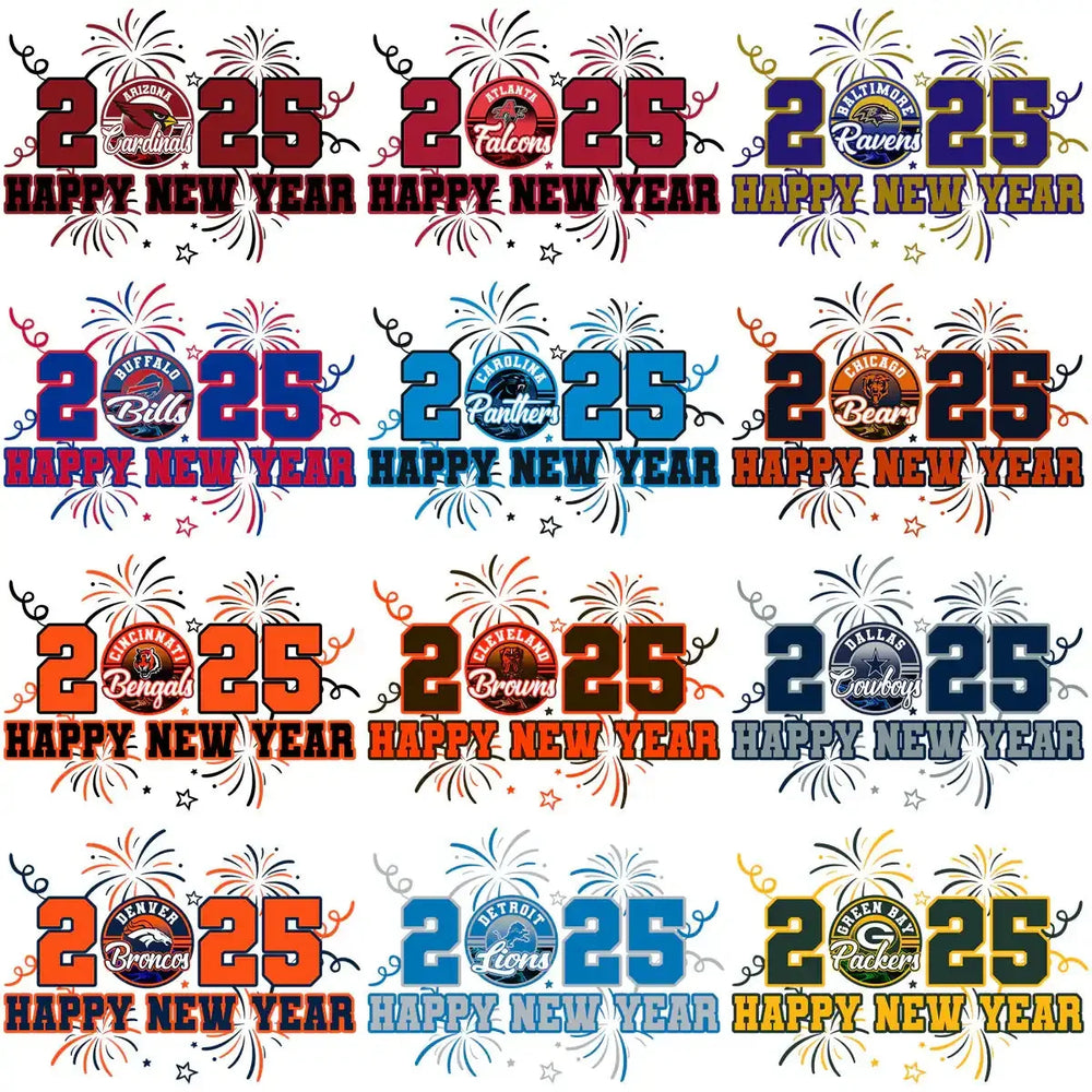 32 Happy New Year 2025 Football Teams Designs Bundle PNG