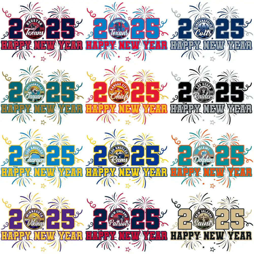 32 Happy New Year 2025 Football Teams Designs Bundle PNG