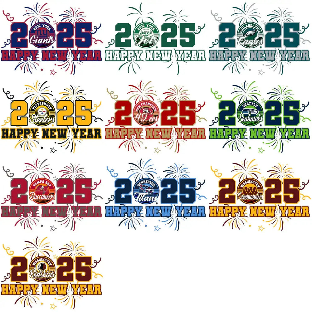 32 Happy New Year 2025 Football Teams Designs Bundle PNG