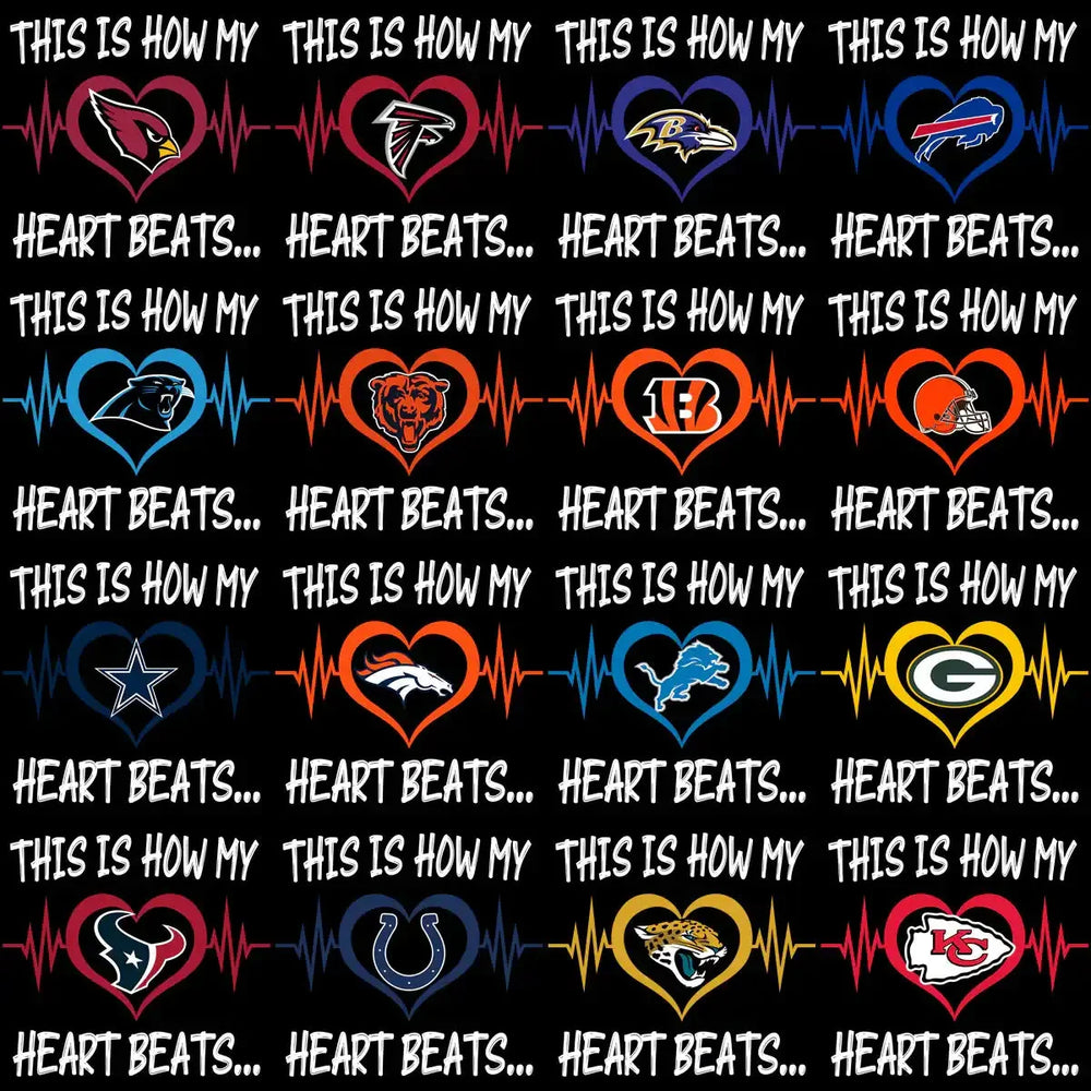 32 Heart Beat Football Teams Designs Bundle PNG