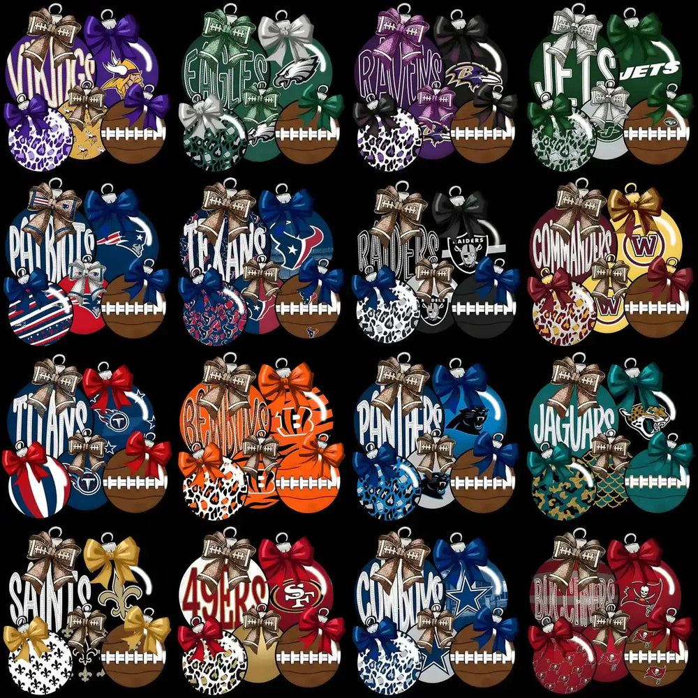 32 Holiday Christmas Tree Decoration Football Teams Designs Bundle PNG
