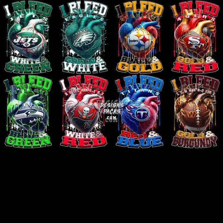 32 I Bleed Heart Football Teams Designs Bundle Png