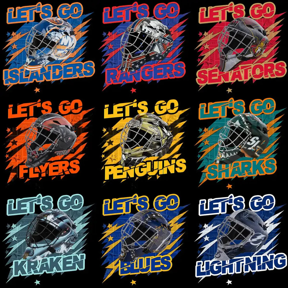 32 Ice Hockey Teams Let's Go Team Goalie Mask Designs Bundle PNG