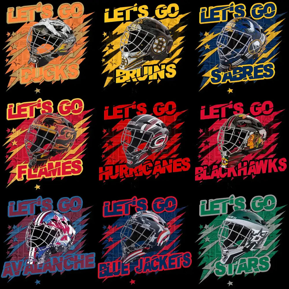 32 Ice Hockey Teams Let's Go Team Goalie Mask Designs Bundle PNG